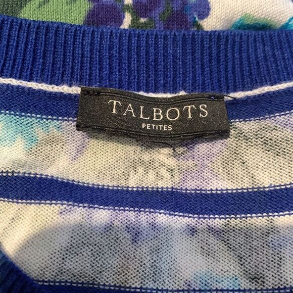 Talbots blue/white stripe floral pattern overlay cardigan sweater. - Picture 7 of 7